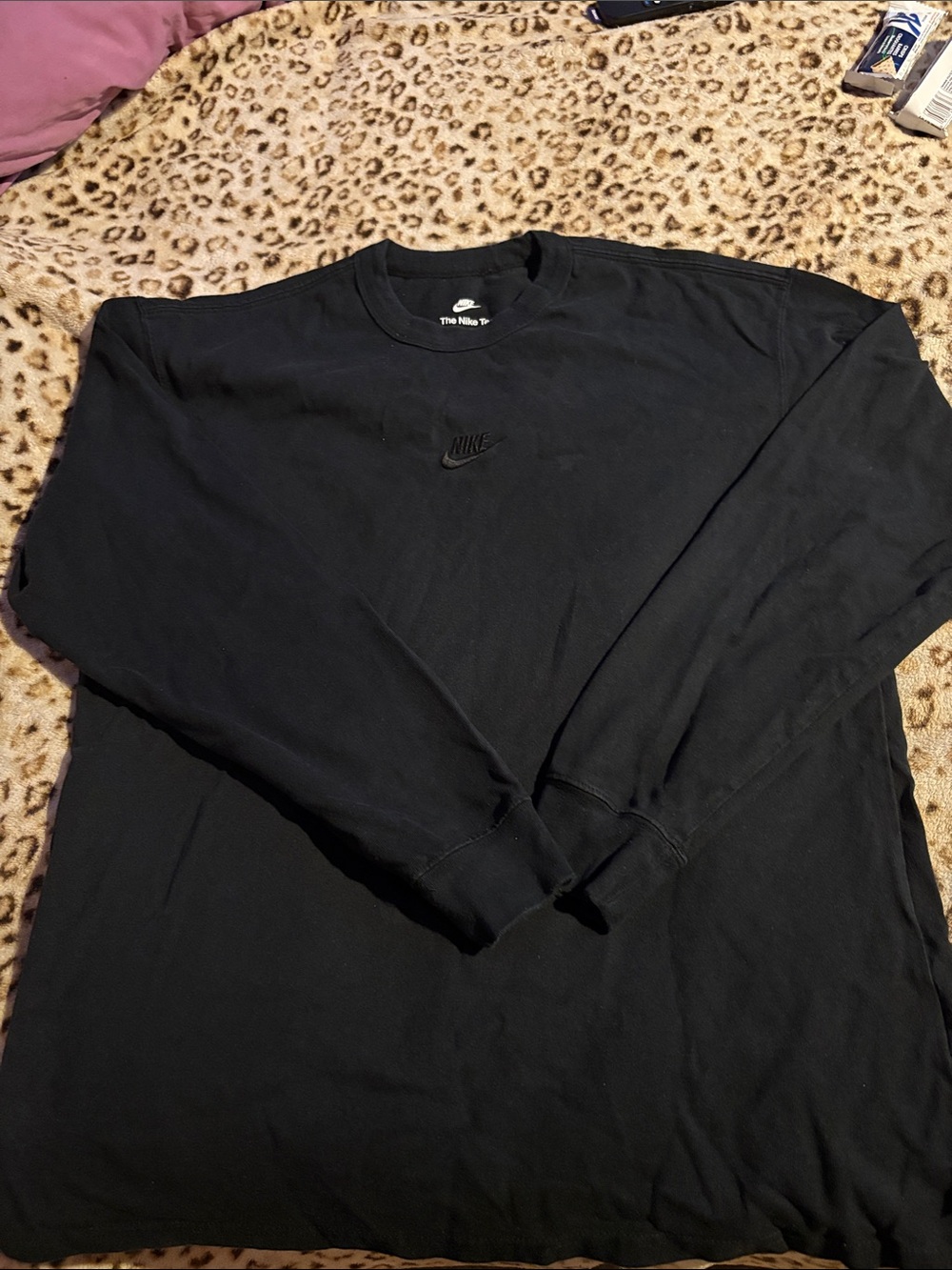 Nike Black Long-Sleeve Crew Sweatshirt with Tone-on-Tone Swoosh